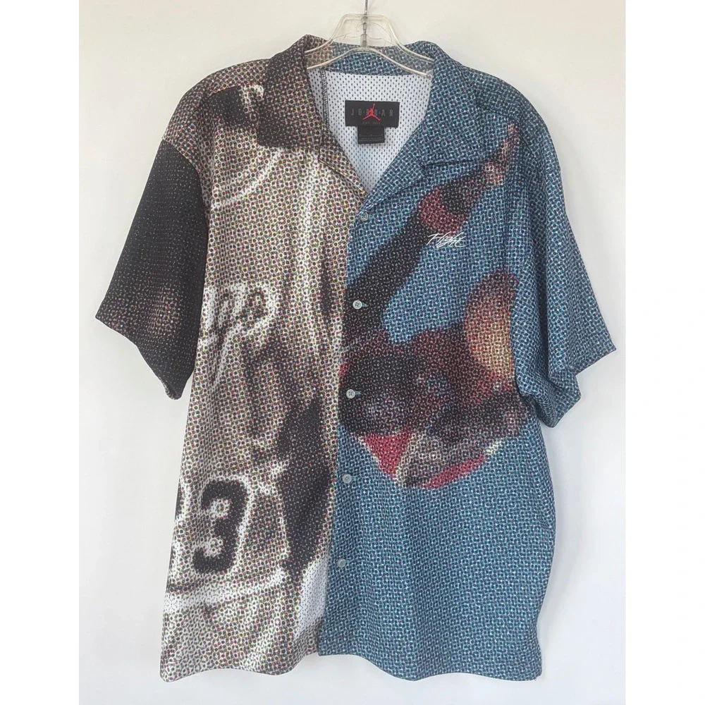 Jordan Flight Air Tour Cruising Altitude Mesh Button Down Shirt Mens Medium M 23